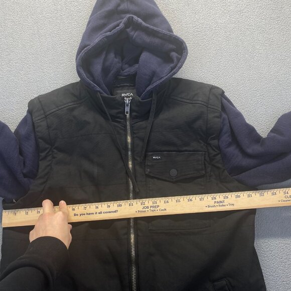 RVCA‎ men’s hoodie vest puffer quilted full zip jacket gray black Size Large - Picture 4 of 12